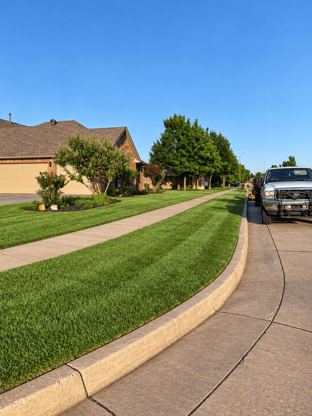 Professionally maintained lawn along a residential street